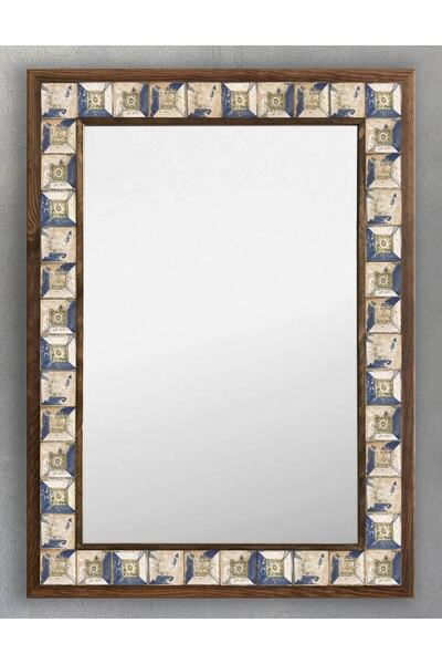 Oscar Stone Decor Ahşap Çerçeveli Mozaik Taş (mermer) Ayna 53x73 Cm Doğal Ayn...