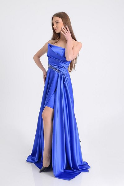 SpringStore Rochie de seară fără bretele cu detalii Saks Stone