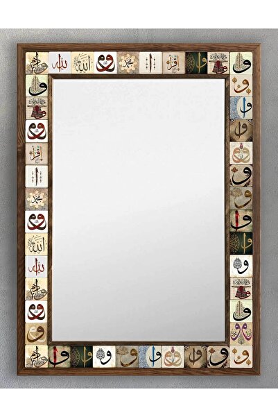 Oscar Stone Decor Ahşap Çerçeveli Mozaik (mermer) Ayna 53x73 Cm Seramik Desen...