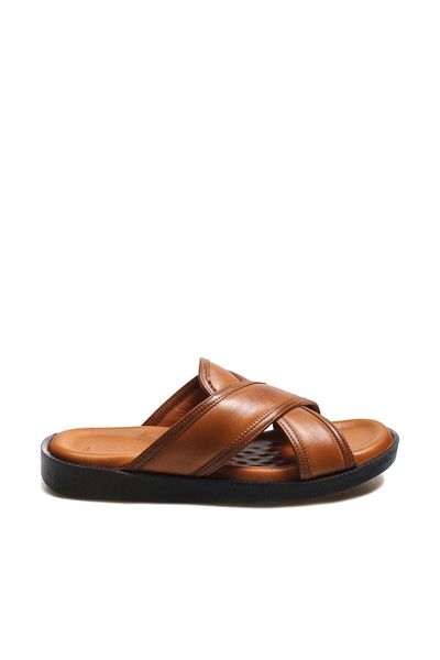 Ayakkabıhane Genuine Leather Inside and Outside Tan Men's Classic Slippers Ah0701813113 65 3 2