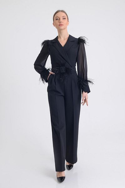 SpringStore Black Jacket Collar Jumpsuit