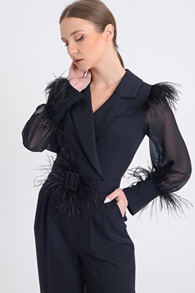 SpringStore Black Jacket Collar Jumpsuit