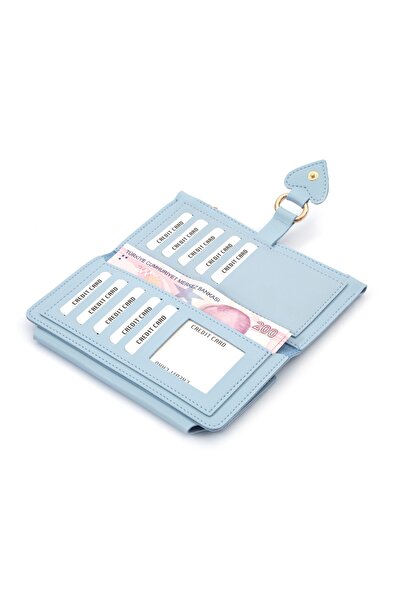 Womancraft Γυναικείο πορτοφόλι Baby Blue Pinterest Μοντέλο αξεσουάρ Γυναικείο πορτοφόλι με θήκη για κάρτα τηλεφώνου