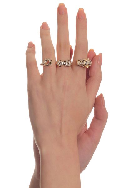 LABALABA Women's Gold Color Lacquer Plated Enameled Zircon Stone 3 Finger Tiger Ring