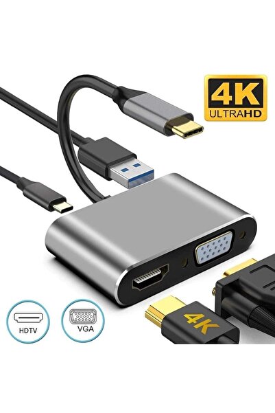 Fogy Hub Type-c & 4k Hdtv Vga Usb 3.0 Pd 4 In 1 Macbook Pc Uyumlu Adaptör Çok...
