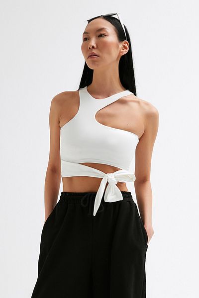 Açelya Okcu Women's Tactel Tie Crop Blouse