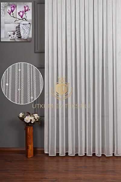 UTKUM EV TEKSTİL ÜRÜNLERİ Gümüş Pullu Armür Dokuma Tül Perde 1/2,50 Normal Pile