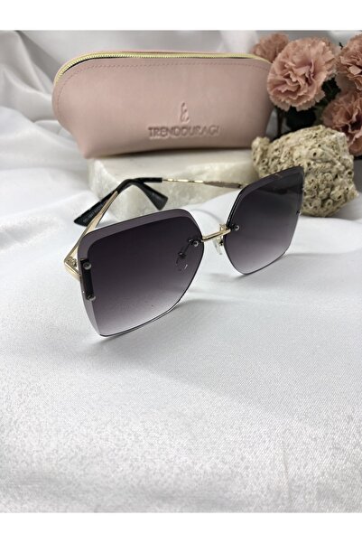 Di Caprio Siena Rectangular Gold Detailed Light Black Women's Sunglasses