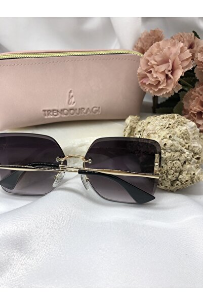Di Caprio Siena Rectangular Gold Detailed Light Black Women's Sunglasses
