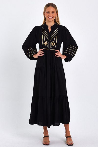 AYASOFYA OTANTIK Rochie etnică autentică cu broderie neagră pentru femei
