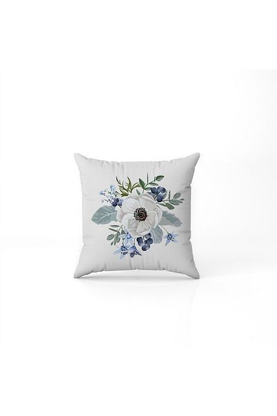 NT Handmade Μπλε μοτίβο λουλουδιών τυπωμένο σε κρεμ δάπεδο 42x42cm Βαμβακερή υφασμένη μαξιλαροθήκη μαξιλαριού