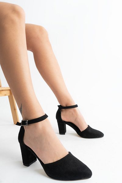 PASSAGE SHOES 6129 Черни велурени дамски обувки на ток