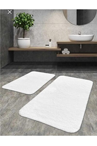 AKSU HALI Peluş Banyo Paspas Takımı 2'li Büyük Boy (100x60) (50x60) Yıkanabilir