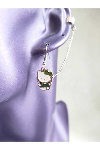 Fugusugu لطيف القط الأخضر قرط اللولب المضغوط