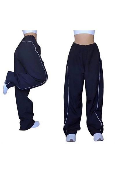 DENİKK Y2k Navy Blue Stripe Λεπτομέρεια Unisex Αλεξίπτωτο Φούτερ /παντελόνι
