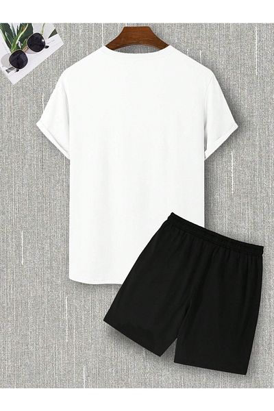 YUVEST Blackrock Unisex Oversize Slow Down Printed Crew Neck White T-shirt Black Shorts