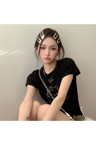 Touz Moda Γοτθικό κέντημα με πέτρα Hello Kitty Black Crop