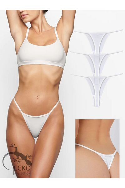 GECKO COLLECTION Gecko T-stirng Drawstring Elastic Women's Thong Panties 3 Pieces