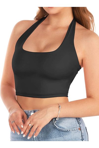 Liona Women's Square Neck Black Color Crop Top Blouse