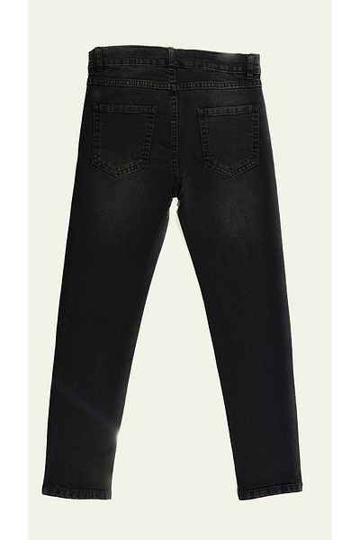 minny max Denim Fabric Frayed Black Jeans with Adjustable Elastic Waist