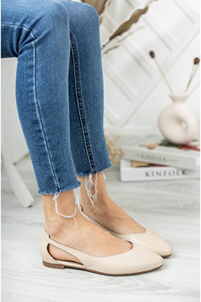 Deripabuc Balerini din piele naturală bej pentru femei Dp58-5052