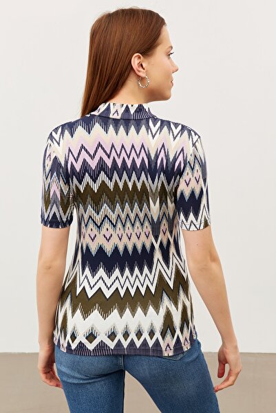 Bipantolon Γυναικεία κοντομάνικη μπλούζα σε λιλά Navy Blue με ζιγκ-ζαγκ σχέδιο