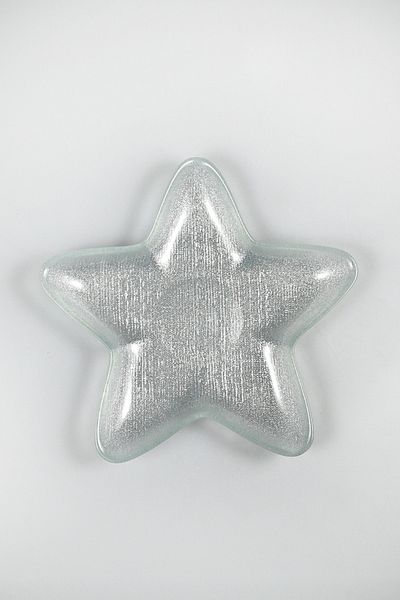 HERITAGE New Year's Silver Glitter Star Presentation Serving Plate Snack Bowl 23 cm