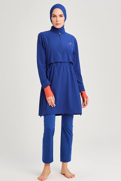 Haşema Σετ μαγιό Esila Saks Blue 5 τεμαχίων με πλισέ Full Hijab