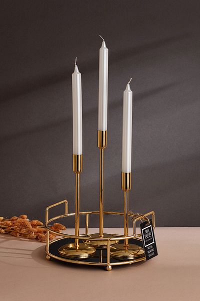 mba decor metal bending art Round Gold Serving Presentation Tray with Handle Treats Gift Decoration Organizer 24cm Tableware Kitchen