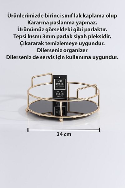 mba decor metal bending art Round Gold Serving Presentation Tray with Handle Treats Gift Decoration Organizer 24cm Tableware Kitchen