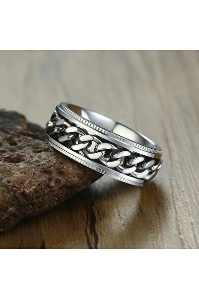 LRS STORE Paslanmaz Çelik Yüzük Ortası Dönen Titantum Zincir Erkek Kadın Anti...