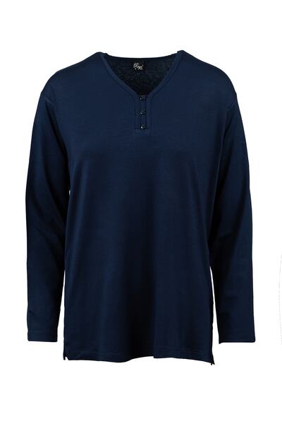 Trikolay Plus Size V-Neck 3-Button Mother Combed Cotton Blouse