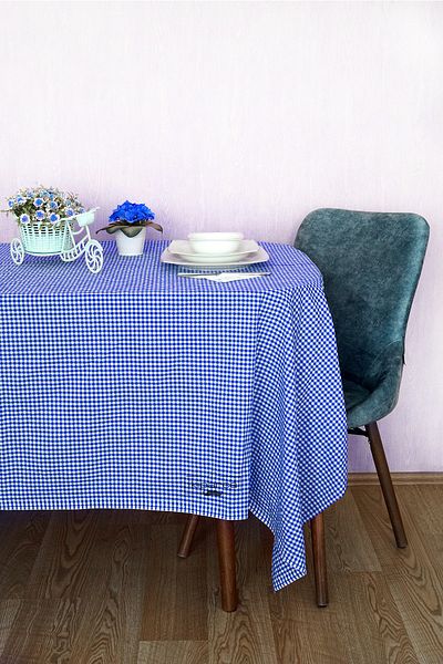 Soft Kare 170x170 Cm Față de masă Vichy, albastru, model pătrat mic, veselă, cârpă pentru picnic