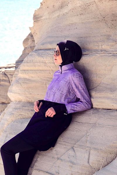 Haşema Μπλουζάκι μαγιό Esila Monogram με μοτίβο Navy Blue Hijab