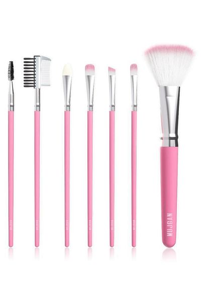 MUJGAN 7-Piece Bag Brush Set Pink