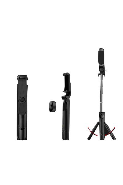 ELSE NIPPON Bluetooth Kumandalı Düz Siyah Selfie Çubuğu-tripod Vlog Telefon Tutucu