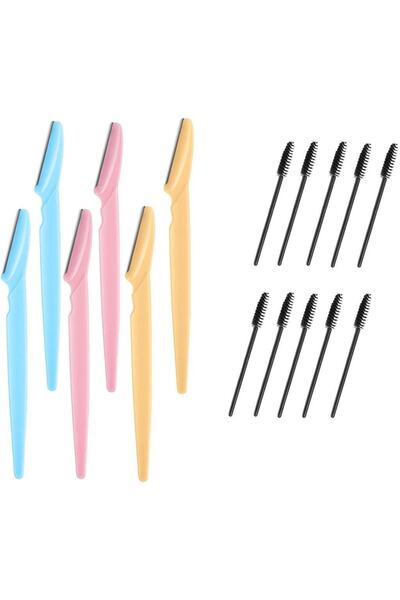 MUJGAN 2'li Kaş Bakım Seti Kaş Usturası 6'lı + 10'lu Kaş Tarama Fırçası Siyah