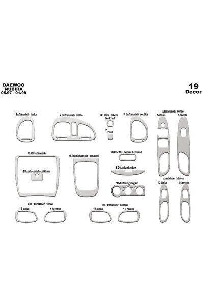 meriç cockpit design ميريتش ®   دايو نوبيرا 1 تورسيدو امامي مطلي الومنيوم 19 قطعة 1997-1999