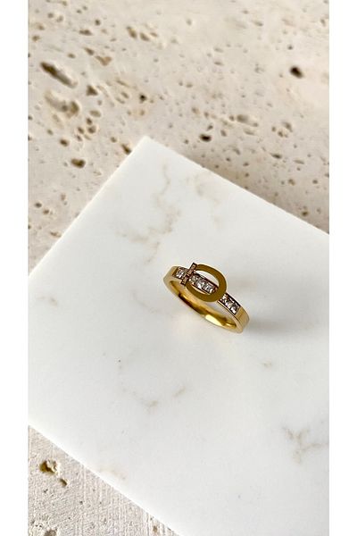 SilverStone Baguette Stone Thin Belted Steel Ring