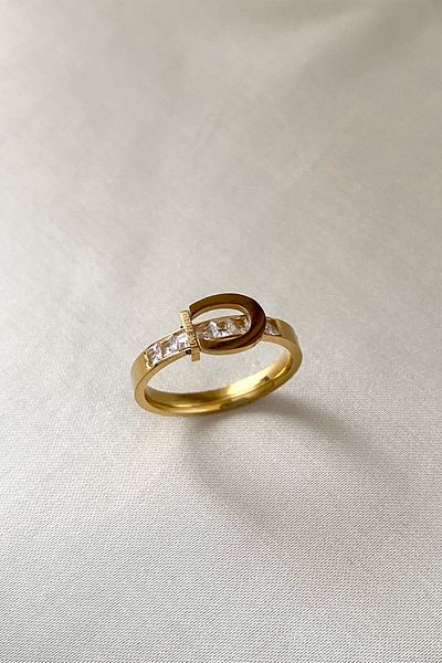 SilverStone Baguette Stone Thin Belted Steel Ring