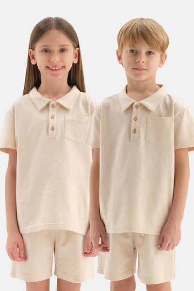 Dagi Béžová prírodná farba Local Seed Cotton Polo Neck Unisex tričko