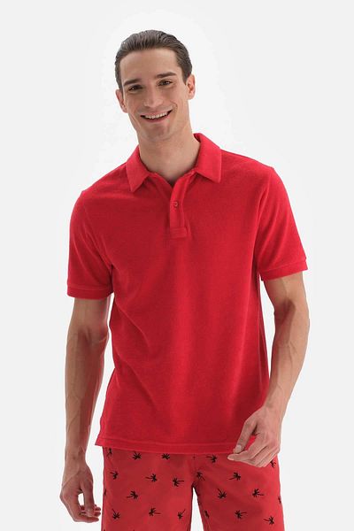 Dagi Rotes Handtuch-T-Shirt mit Polokragen