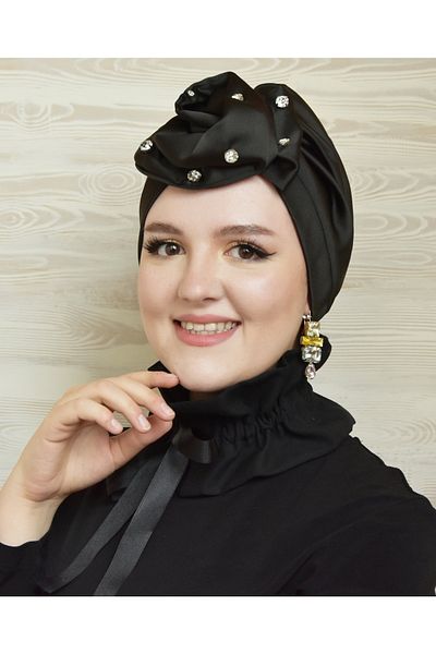 MOR SALKIM HOME Stone Embroidered Shine Rose Unfilled Hijab Bonnet