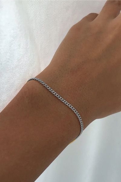The Collection Unisex Tarnish Resistant Ultra Thin Classic Chain Silver Steel Bracelet