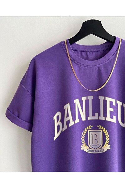 Keywest Μπλουζάκι μεγάλου μεγέθους Banlieue με εμπριμέ μωβ Χρώμα βαμβακερό oversize