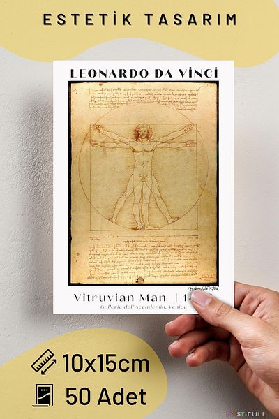 Postifull Σετ κολάζ Leonardo Da Vinci 50 τμχ - Καλλιτεχνικές κάρτες αφίσας και δώρο ταινίας 10*15cm