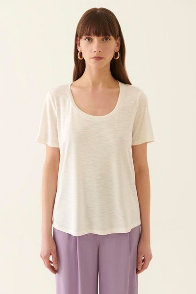 Perspective Γυναικείο T-shirt Billys Regular Fit U Neck Standard size Ecru Color