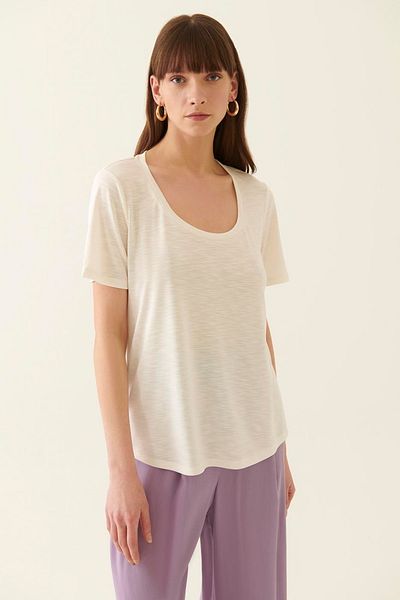 Perspective Γυναικείο T-shirt Billys Regular Fit U Neck Standard size Ecru Color