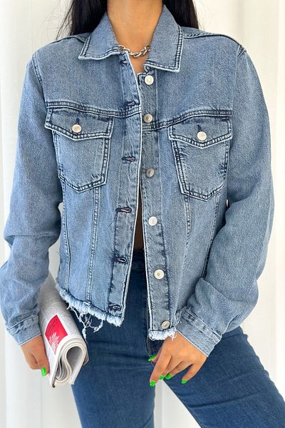FEMELLE Jachetă din denim pentru femei, sezon nou, cu lanț de inimă pe spate și decoltat
