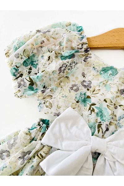 COLORED BABY Girl's Low-cut Waist Lined Floral Chiffon Dress
